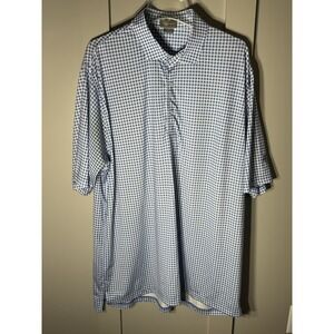 Fennec Mens Golf Polo Shirt Size Extra Large Blue Check Short Sleeve Performance